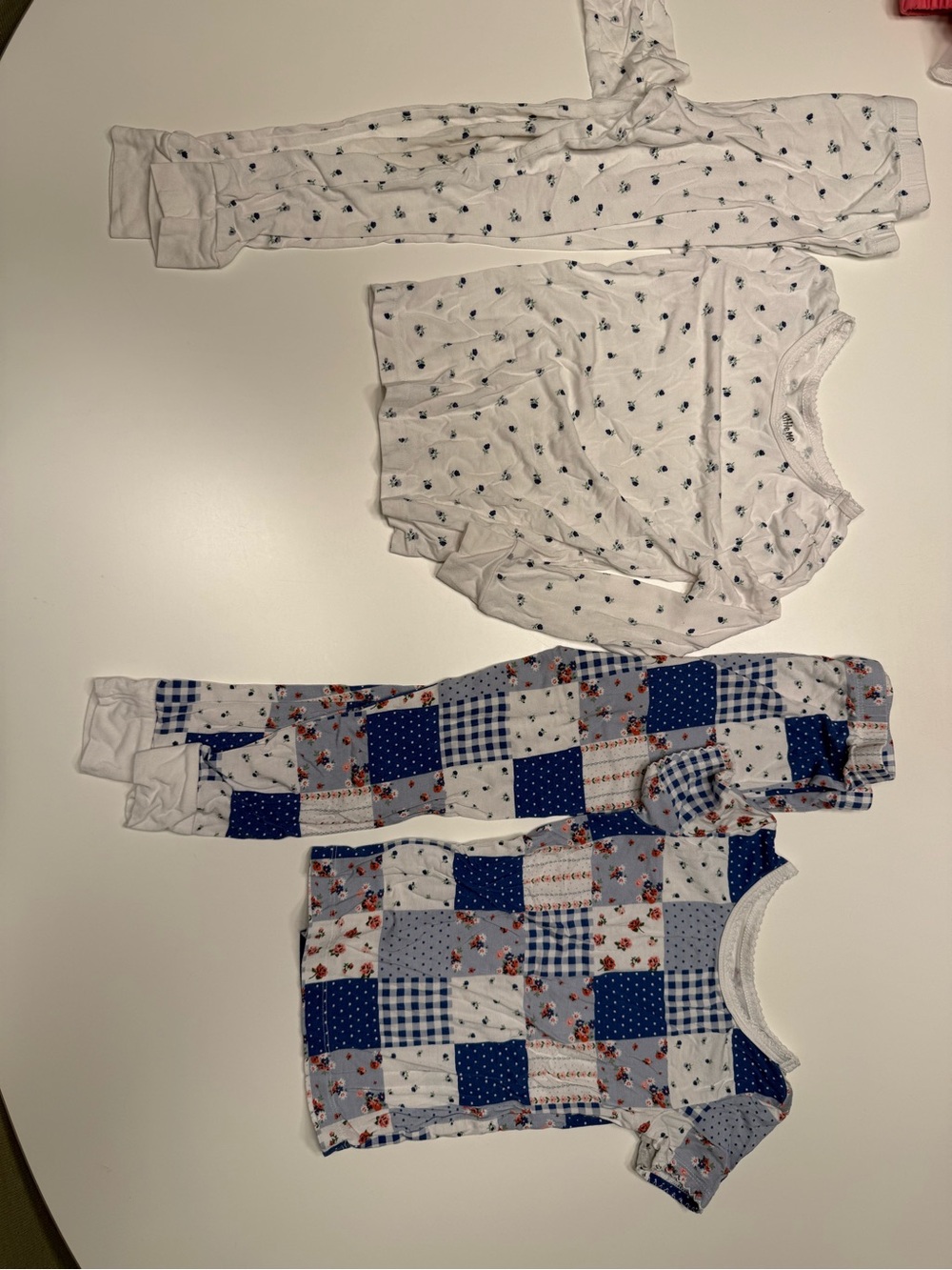 Little Me Blue & White Patchwork and Floral Kids Pajama Set
